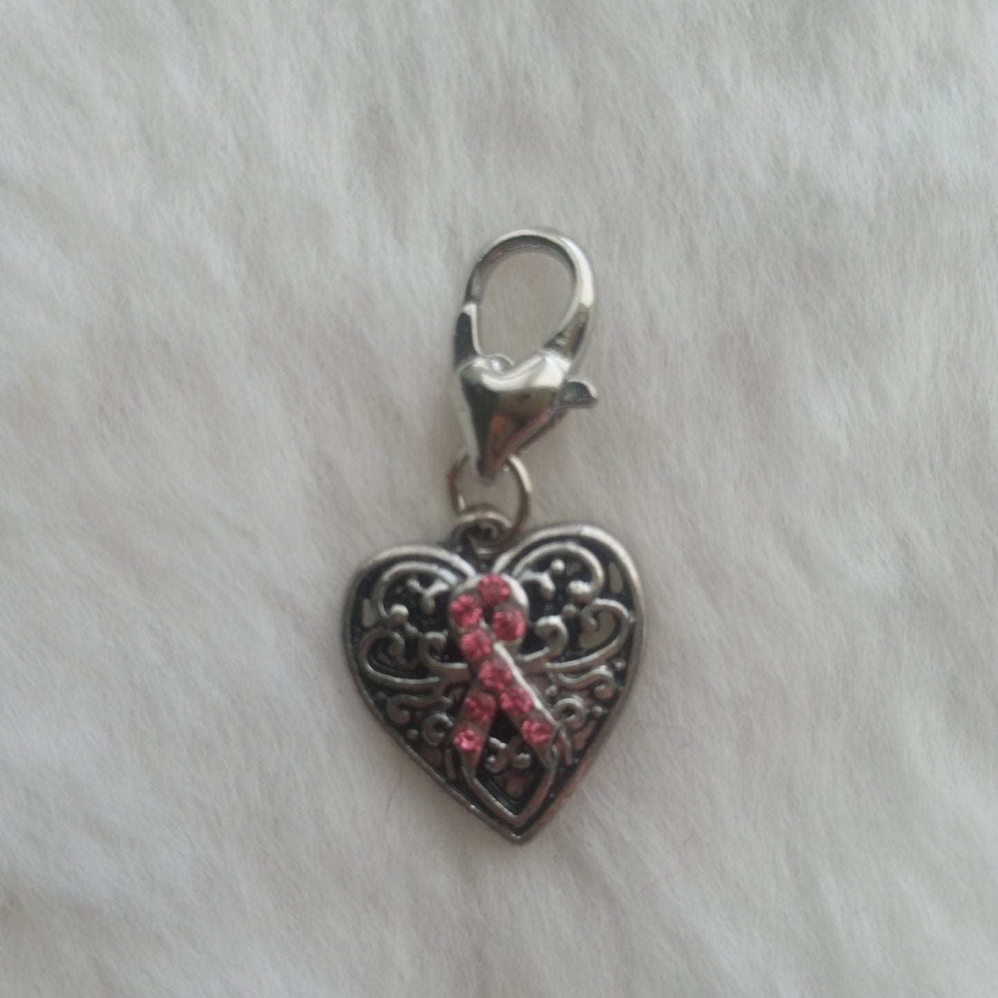 Pink Ribbon Charm | Breast Cancer Awareness | Pink Ribbon Heart Charm