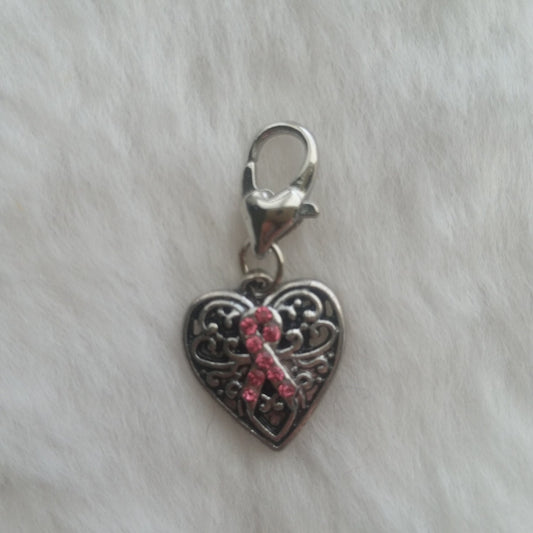 Pink Ribbon Charm | Breast Cancer Awareness | Pink Ribbon Heart Charm