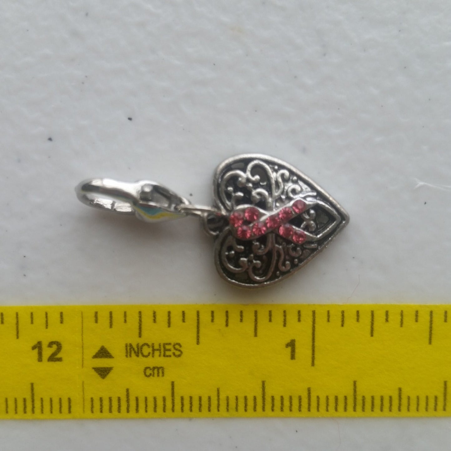 Pink Ribbon Charm | Breast Cancer Awareness | Pink Ribbon Heart Charm