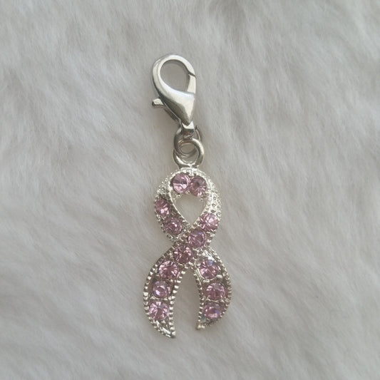 Pink Ribbon Pendant | Pink Ribbon Charm | Rhinestone Pink Ribbon | Breast Cancer Awareness Charm