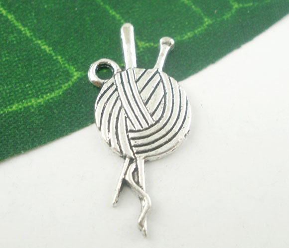 Knitting Needles Charm | Knitting Charm | Knitting Jewelry | Yarn Craft Jewelry | Ball of Yarn Charm