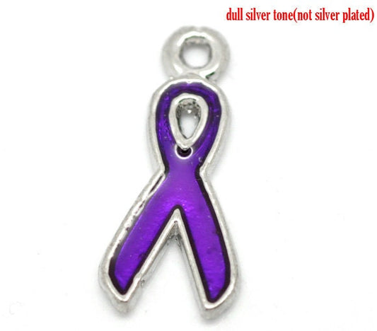 Purple Ribbon Charms | Purple Awareness Ribbon | Pack of 20