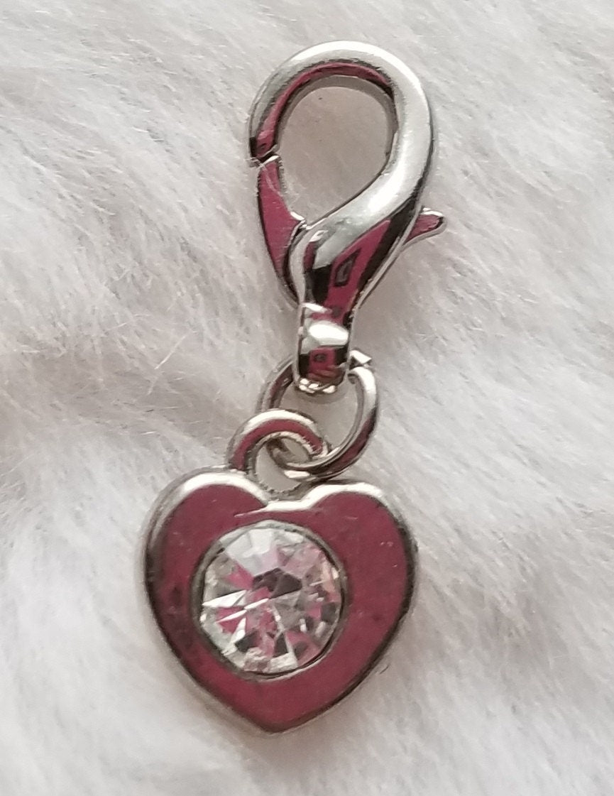 Tiny Rhinestone Heart charms - Package of 10