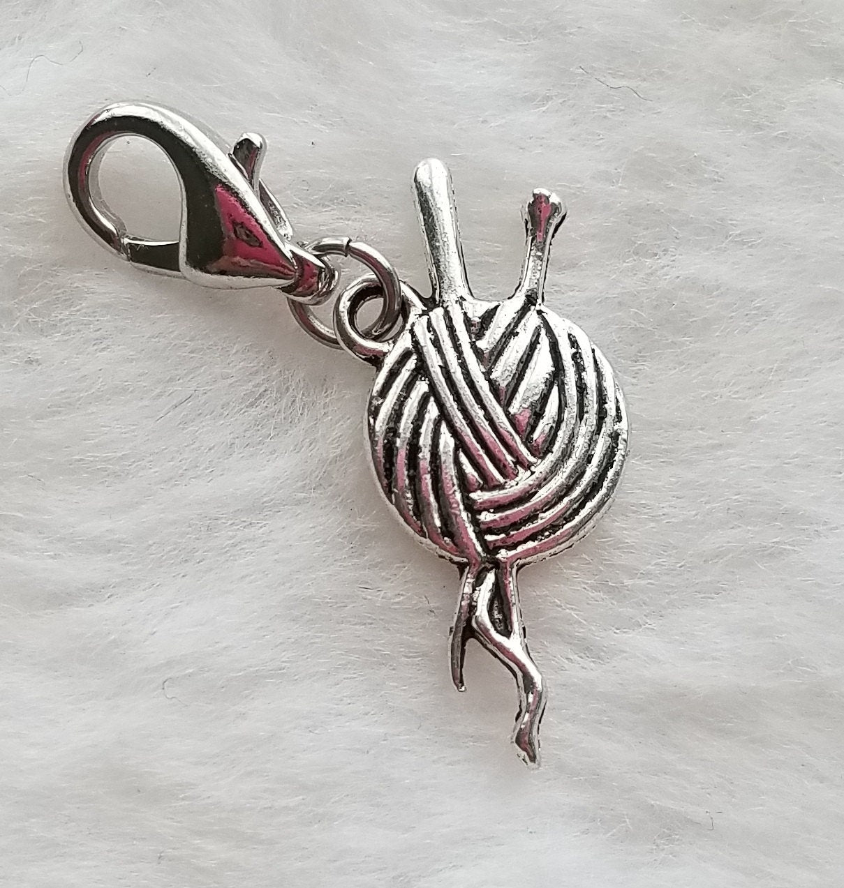 Knitting Needles Charm | Knitting Charm | Knitting Jewelry | Yarn Craft Jewelry | Ball of Yarn Charm