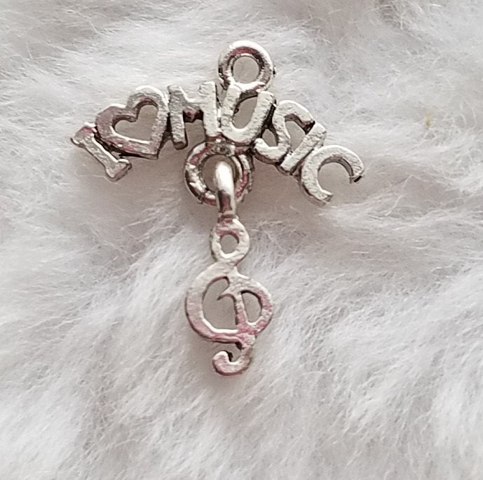 I Love Music Charm | I Heart Music | Gift for Musician | Gift for Music Teacher | Charm for Bracelet | Sterling Silver Plated Pewter