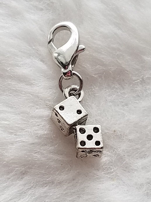 Pair of Dice Charm | Gambling Charm | Sterling Silver Plated Pewter | Gaming Charm | Craps Charm