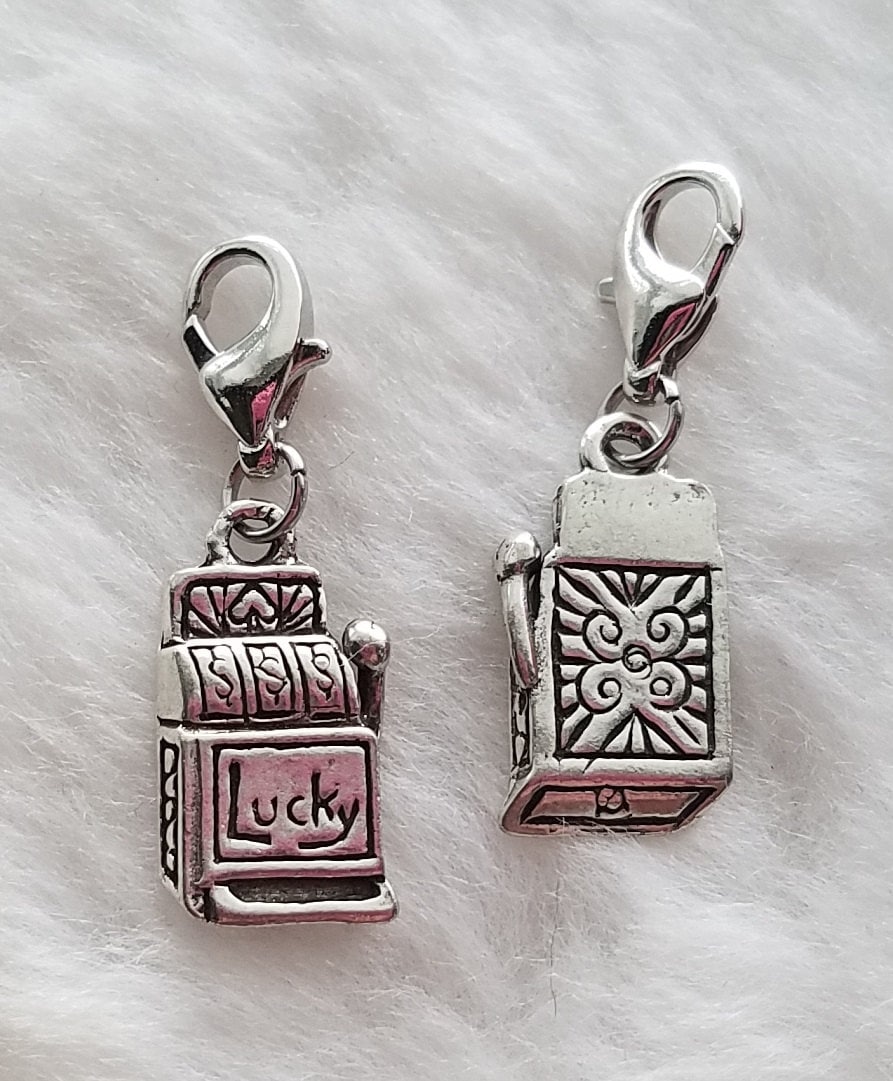 Gambling Las Vegas Slot Machine Charm | Gambling Jewelry | Sterling Silver Plated Pewter