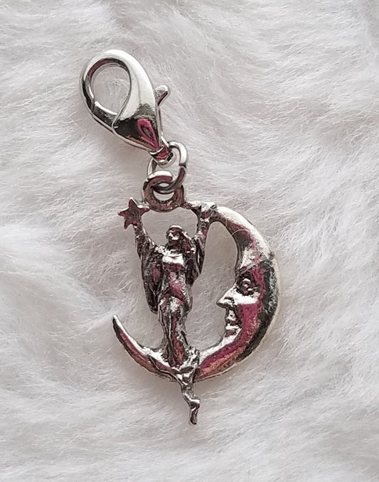 Moon Fairy Charm | Moon Lady Charm | Sterling Silver Plated Pewter | Goddess Gift | Celestial Charm