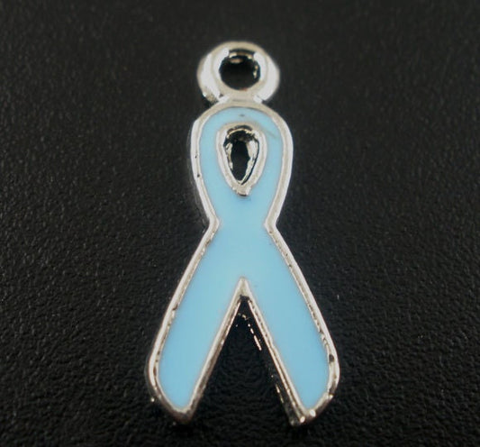 BULK Charms | Baby Blue Ribbon Charms | Aqua Ribbon Charms | Awareness Ribbon Charms | Pack of 20