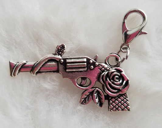 Guns 'n' Roses Charm | Guns and Roses Charm | Pistol Charm | Gun Charm | Gun Jewelry | Rose Gun Charm | Clip On Charm