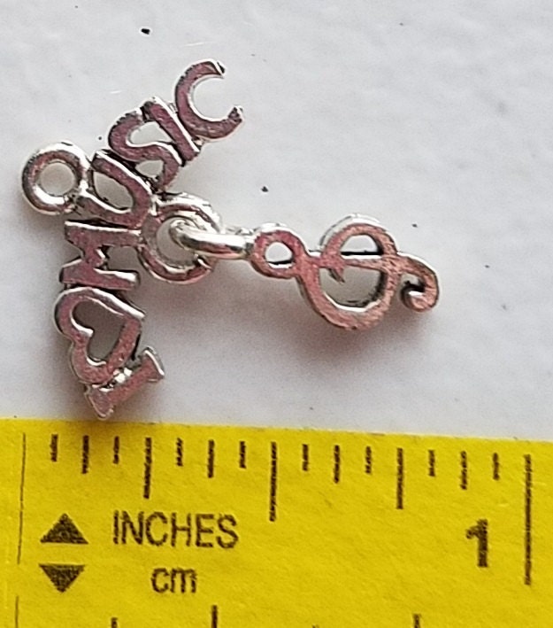 I Love Music Charm | I Heart Music | Gift for Musician | Gift for Music Teacher | Charm for Bracelet | Sterling Silver Plated Pewter