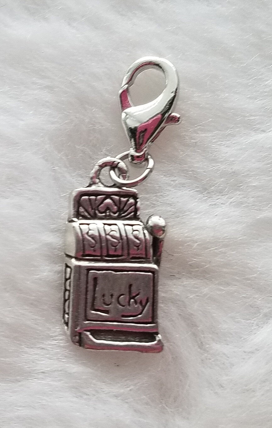 Gambling Las Vegas Slot Machine Charm | Gambling Jewelry | Sterling Silver Plated Pewter