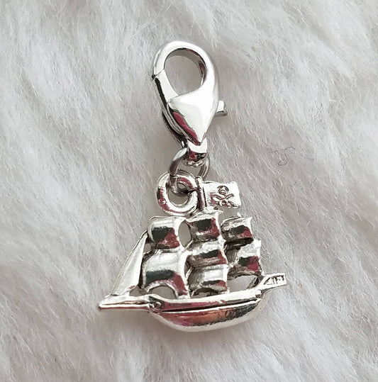 Pirate Ship Charm | Pirate Charm | Vintage Ship Charm | Mermaid Charm | Galleon Ship | Sterling Silver Plated Pewter