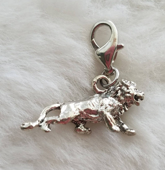 Male Lion Charm | Lion Pendant | Lion Jewelry | Safari Charm | Mascot Charm | Sterling Silver Plated Pewter