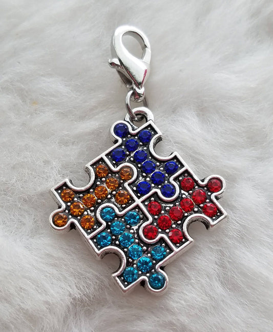 Rhinestone Puzzle Piece Charm | Autism Awareness Charm | Autism Gift