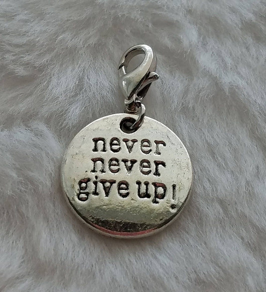 Never Never Give-Up  Charm | Churchill Quote Charm | Perseverance Charm | Backpack Charms | Keychain Charms | Zipper Charms | Bulk Charms