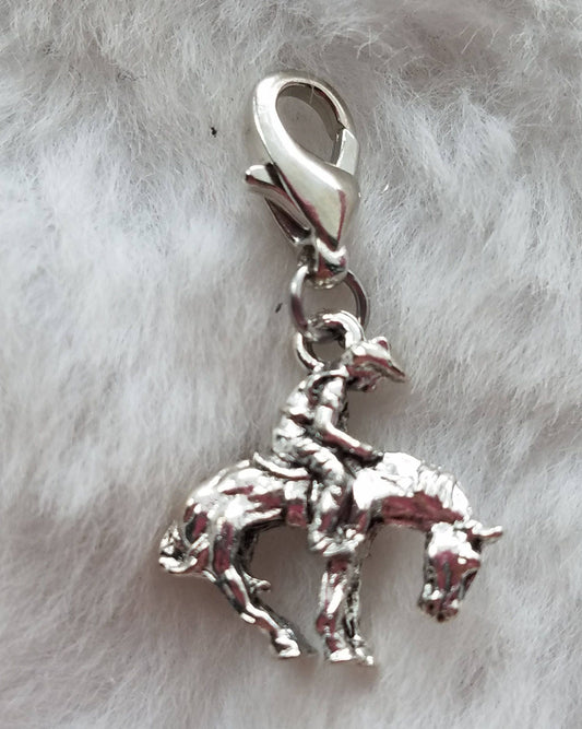 Cowboy on Horse Charm | Western Charm | Rodeo Charm | Sterling Silver Plated Pewter