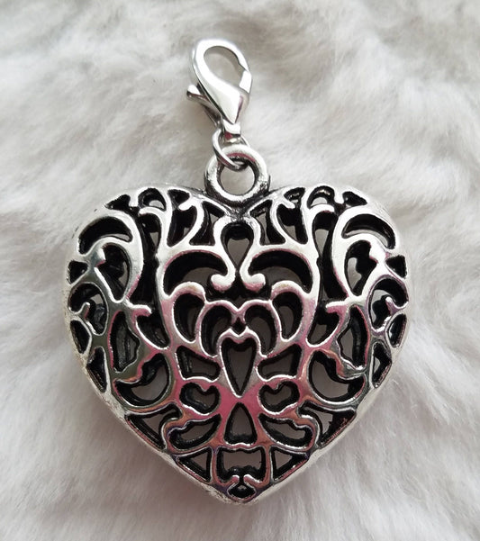 Heart Pendant | Puffed Heart | Silver Heart Pendant | Ornate Silver Heart Pendant