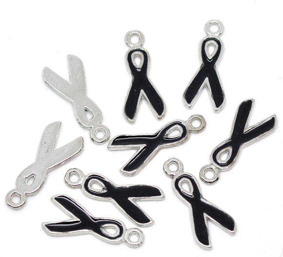 Black Ribbon Charm | Black Awareness Ribbon | Mourning Charm | Melanoma Charm