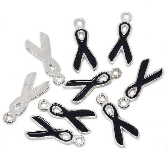 BULK Black Ribbon Charms | Black Awareness Ribbon | Wholesale Charms | Pack of 20 Charms