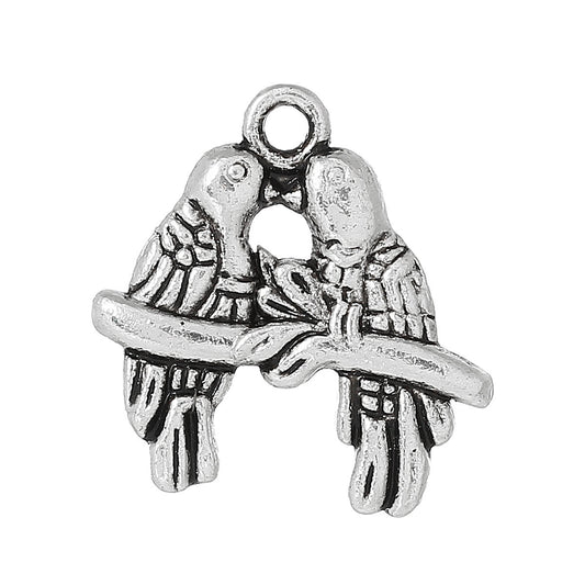 Love Birds Charm | Love Birds Jewelry | Bird Jewelry | Bird Charm | Tropical Birds