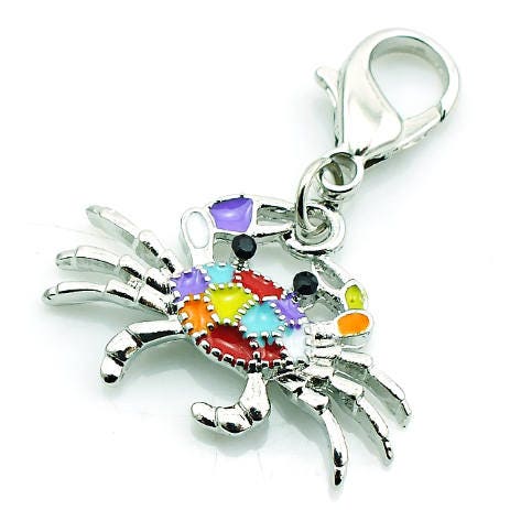 Crab Charm | Colorful Crab Charm | Crab Jewelry | Clip On Charm | Beach Jewelry | Ocean Jewelry | Mermaid Charm