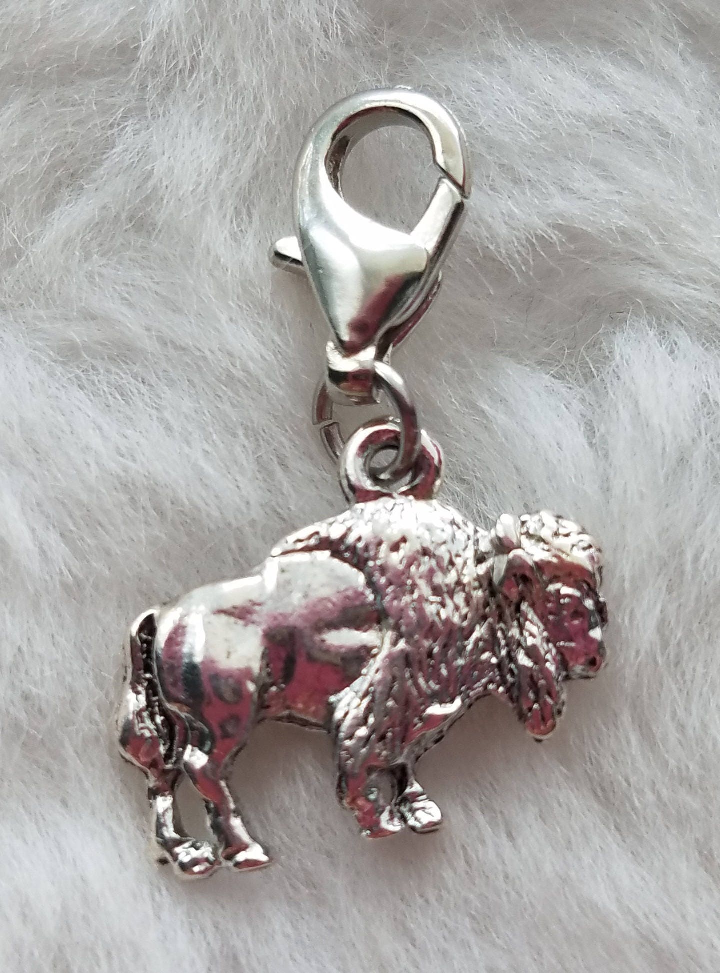 Buffalo Charm | Sterling Silver Plated Pewter | Gift for Buffalo Fan | Western Jewelry | Silver Charm