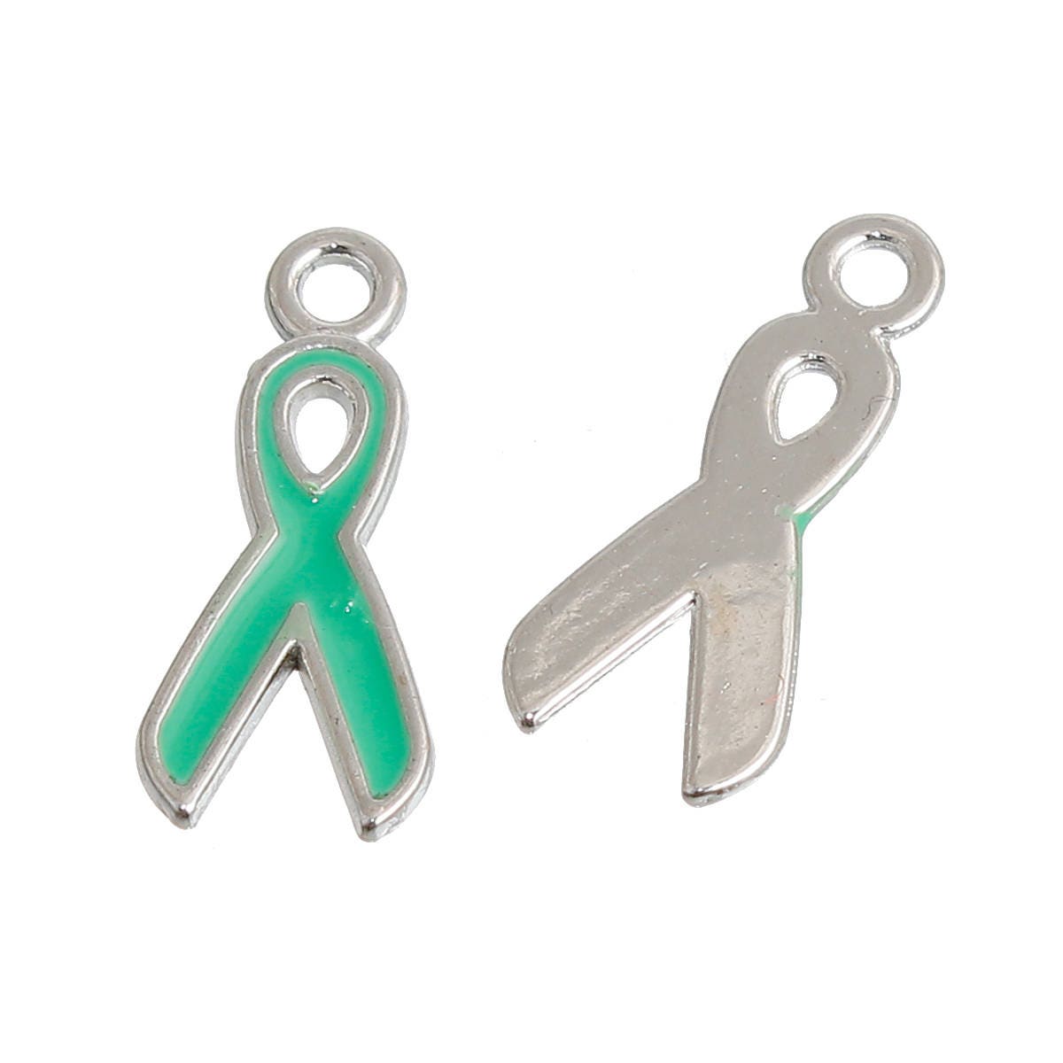 BULK Green Ribbon Charms | Green Awareness Ribbons | Mint Green Ribbon | Pack of 20 charms