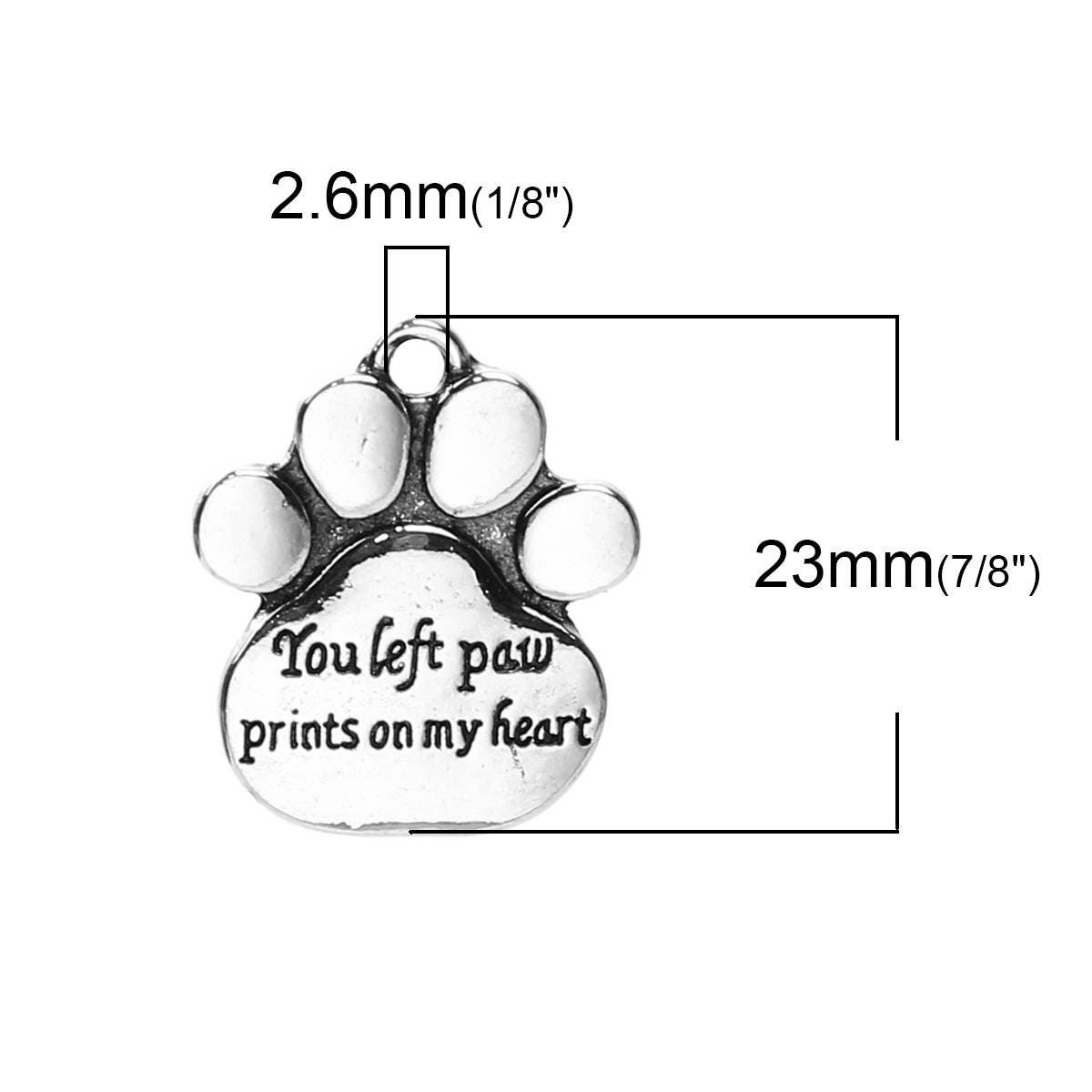 Pet Memorial Pendant | You Left Paw Prints on my Heart | Charm for Bracelet