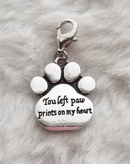 Pet Memorial Pendant | You Left Paw Prints on my Heart | Charm for Bracelet