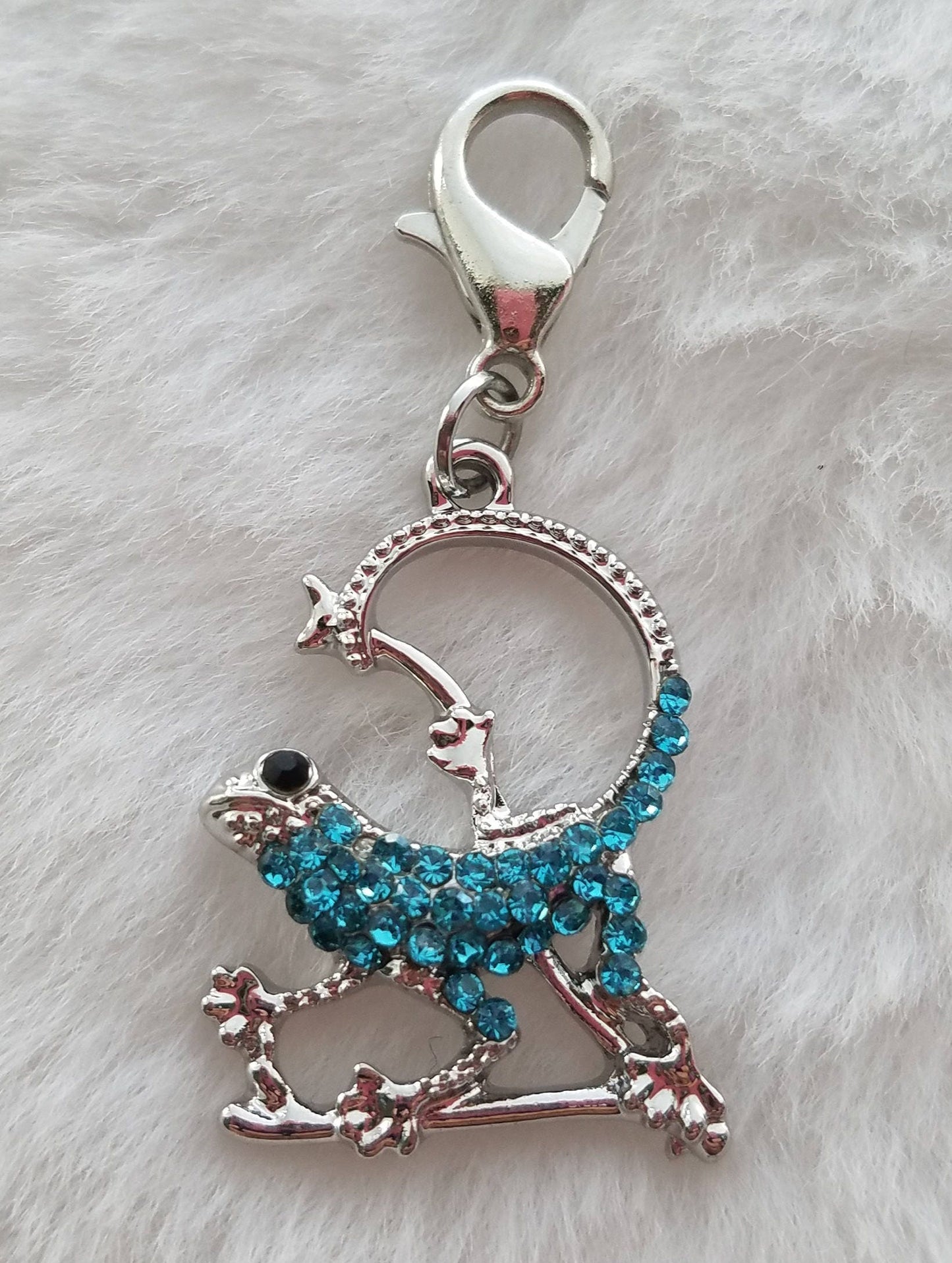 Lizard Charm | Aqua Gecko Charm | Lizard Jewelry | Gecko Jewelry | Rhinestone Lizard | Rhinestone Gecko