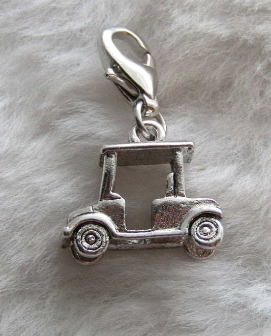 Golf Cart Charm | Golf Jewelry | Ladies Golf Charm | Sterling Silver Plated Pewter | Golf Team Gift