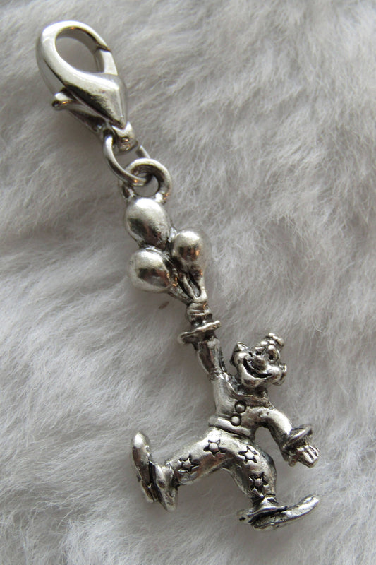 Clown with Balloons Charm | Clown Charm | Clown Jewelry | Sterling Silver Plated Pewter Charm