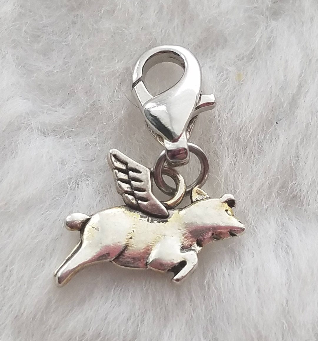 Flying Pig Charms | When Pigs Fly Charms | Flying Pig Jewelry | Gift for Pig Farmer | Gift for Dreamer | Size:15mm x 18mm | THREE (3) CHARMS