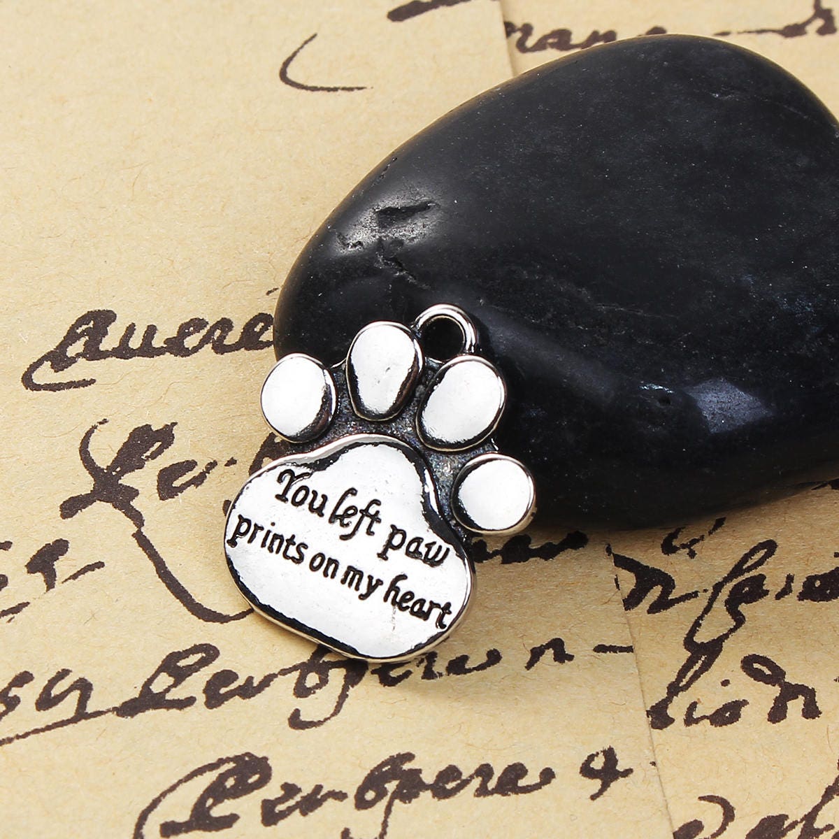 Pet Memorial Pendant | You Left Paw Prints on my Heart | Charm for Bracelet