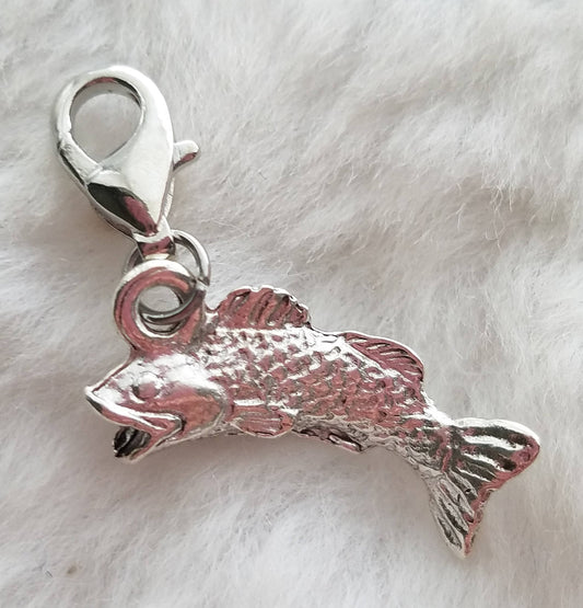 Wide-Mouth Bass Charm | Fish Charm | Sterling Silver Plated Pewter | Freshwater Fish Charm