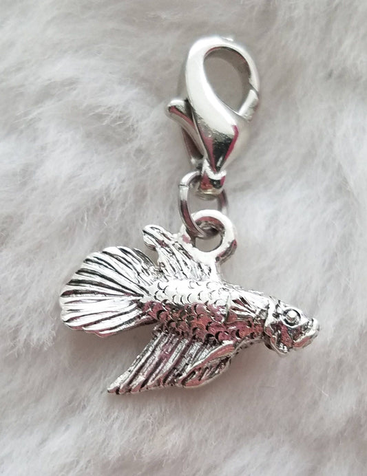 Beta Fish Charm | Fighting Fish Charm | Charm for Fish Owner | Fish Owner Gift | Sterling Silver Plated Pewter