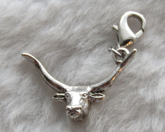 Texas Longhorn Charm | Texas Charm | University of Texas Charm | UT Charm | Sterling Silver Plated Pewter