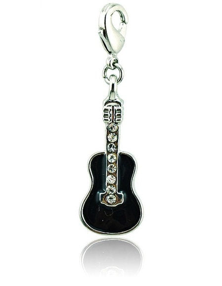 Rhinestone Guitar Charm | Black Guitar Charm | Guitar Jewelry | Gift for Guitarist | Guitarist Gift