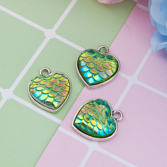 Mermaid Scale Heart Charm | Mermaid Heart Charm | Mermaid Charm | Mermaid Jewelry