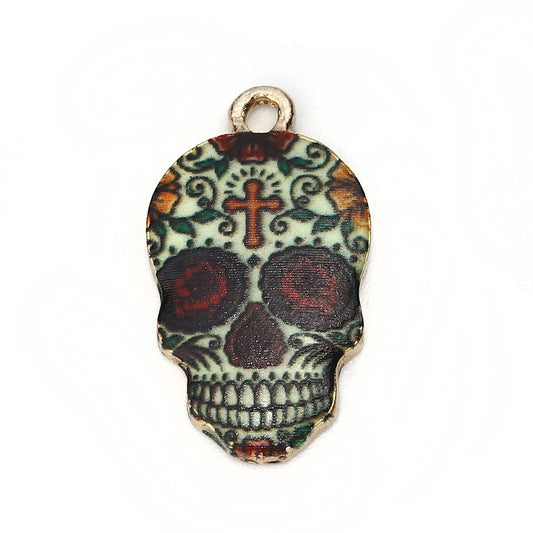 Sugar Skull Charm | Cross Theme Sugar Skull Charm | Dia de Los Muertos Charms | Latin Culture Charms