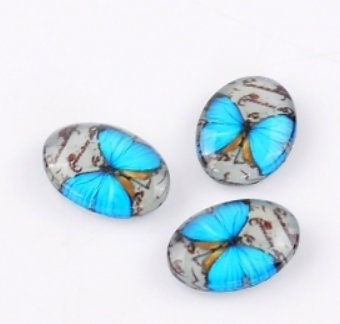 Glass Cabochons | Butterfly Cabochons | 18x13mm | Pack of 10 | Blue Butterfly Cabochons