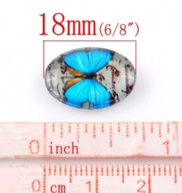 Glass Cabochons | Butterfly Cabochons | 18x13mm | Pack of 10 | Blue Butterfly Cabochons