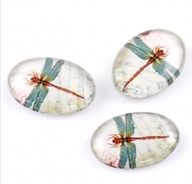 Glass Cabochon | Dragonfly Cabochon | 18x13mm | Pack of 10 | Pendant Supplies | Jewelry Making Supplies