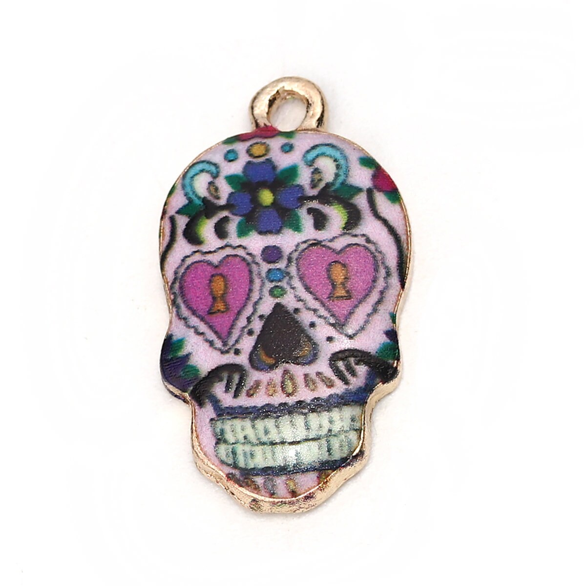 Sugar Skull Charm | Pink Sugar Skull Charm | Heart Sugar Skull Charm | Dia de los Muertos Charm