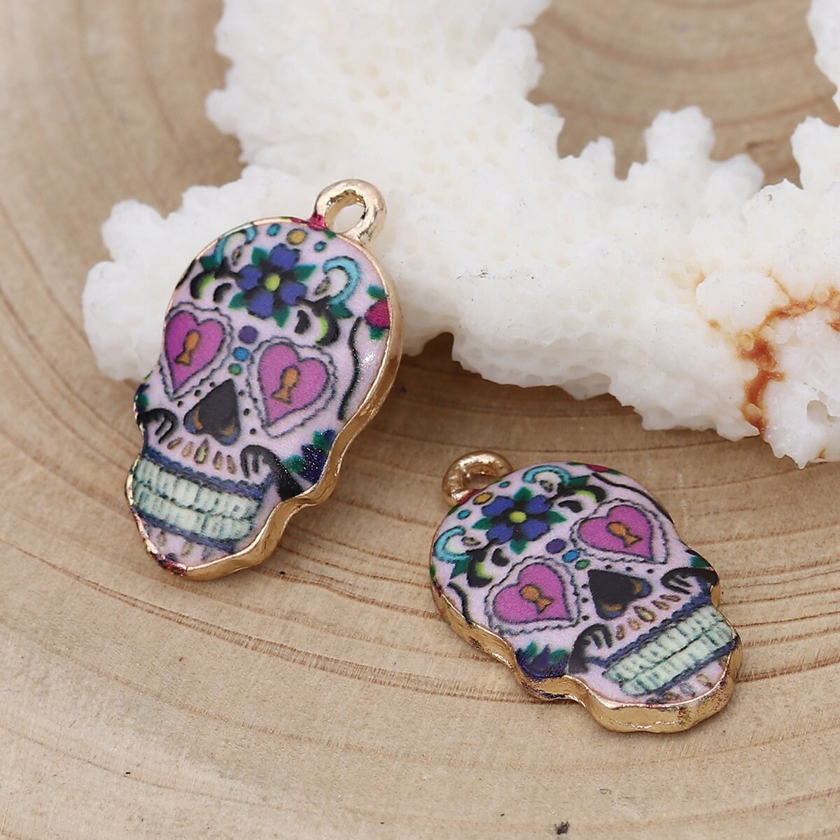 Sugar Skull Charm | Pink Sugar Skull Charm | Heart Sugar Skull Charm | Dia de los Muertos Charm