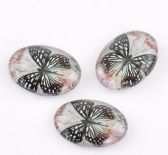 Black Butterfly Cabochon | Glass Cabochon | 18x13mm | Pack of 10 | DIY Jewelry Making Supplies | DIY Pendant Making