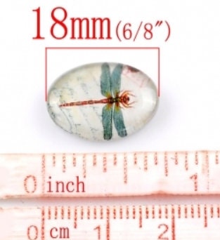 Glass Cabochon | Dragonfly Cabochon | 18x13mm | Pack of 10 | Pendant Supplies | Jewelry Making Supplies