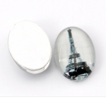 Eiffel Tower Cabochons | Glass Cabochon | 18x13mm | Black and White | Pack of 10