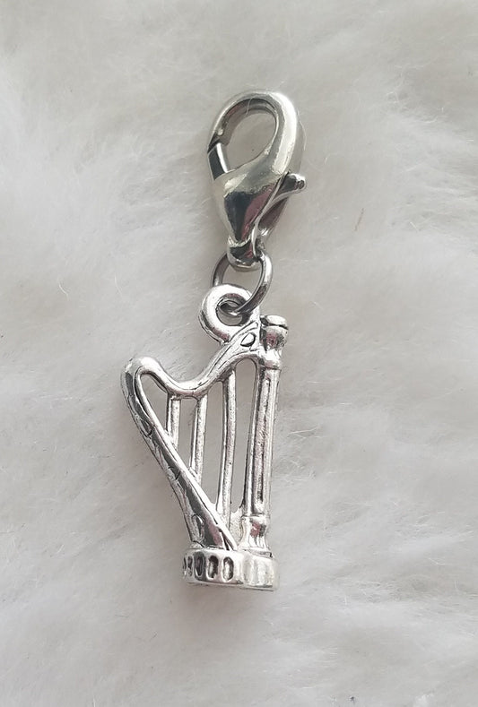 Harp Charm | Harp Jewelry | Harp Pendant | Gift for Harpist | Gift for Harp Player - Sterling Silver Plated Pewter